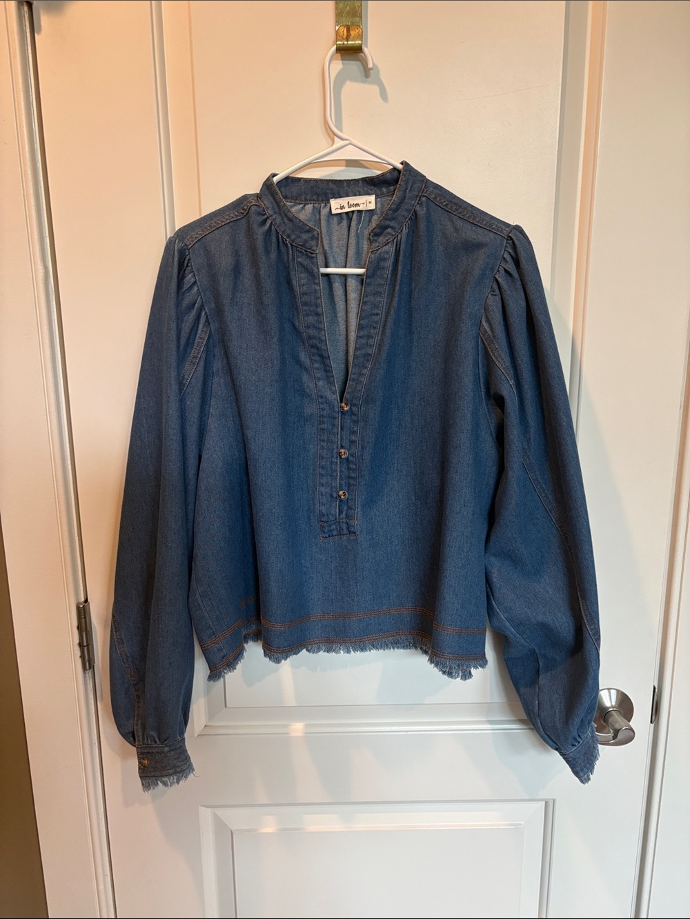 In Loom Denim Peasant Blouse - Blue